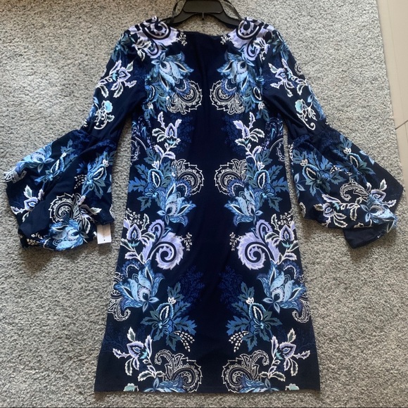 Navy Blue Bell Sleeve Dress - Picture 3 of 3